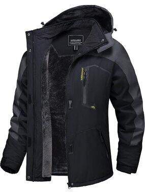 Women’s Waterproof Winter Ski Jacket Grey Black Warm Fleece Snow Coat